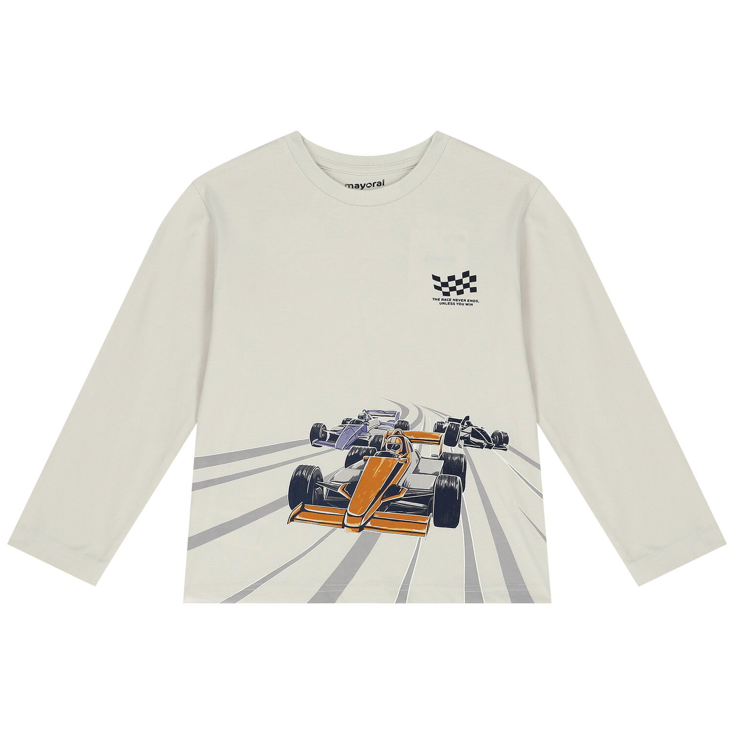 Boys White Race Car Long Sleeve Top, 2, hi-res